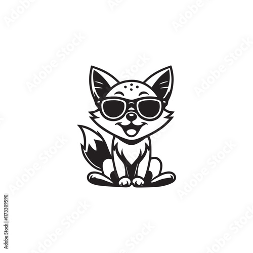 Cute baby Jackal sitting wearing sunglass illustration vector, Jackal clipart Design, Funny Jackal Design