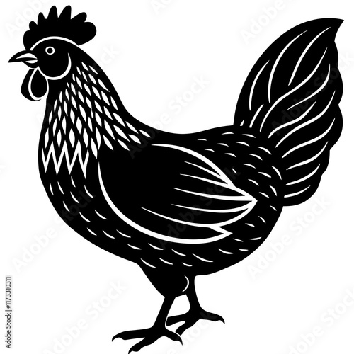 Cute Silhouette of a Chicken line art vector cartoon illustration