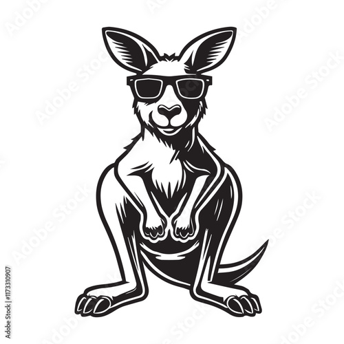Cute baby Kangaroo sitting wearing sunglass illustration vector, Kangaroo clipart Design, Funny Kangaroo Design
