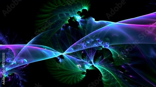 Ethereal kaleidoscopic fractals blooming and flowing like cosmic waves, with seamless rotational movements photo