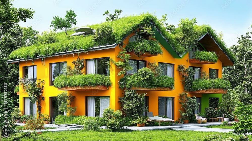 Eco-Friendly House with Lush Green Roof and Walls Eco-Friendly House with Lush Green Roof and Walls