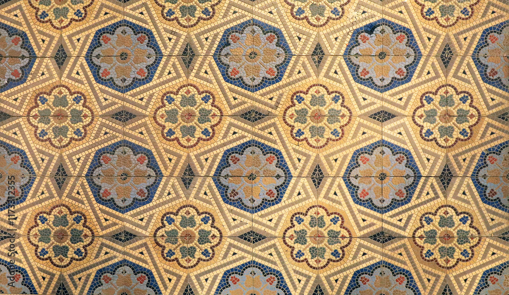 Architectural mosaic detail, abstract background for street, bath and pool.Mosaic floor.