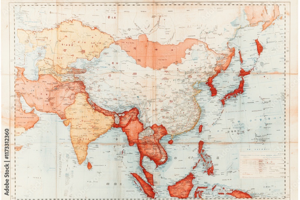 Naklejka premium A map of Korea showing the surrounding countries and seas, emphasizing its geographic position in East Asia
