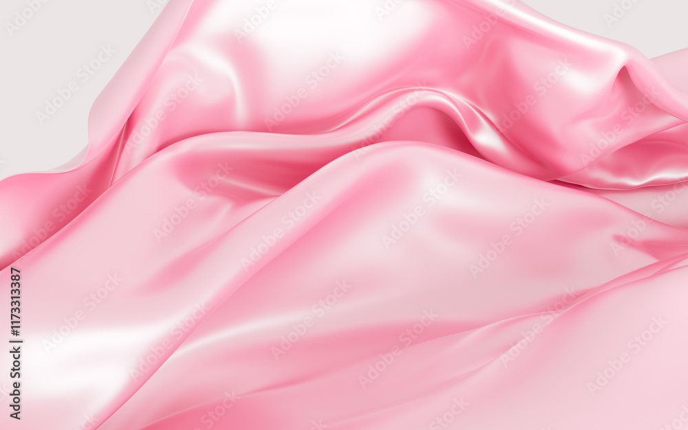 Obraz premium Flying pink silk textile fabric flag background, 3d rendering.