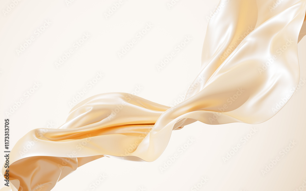 Fototapeta premium Flying gold silk textile fabric flag background, 3d rendering.