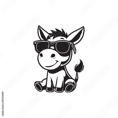 Cute baby Mule sitting wearing sunglass illustration vector, Mule clipart Design, Funny Mule Design
