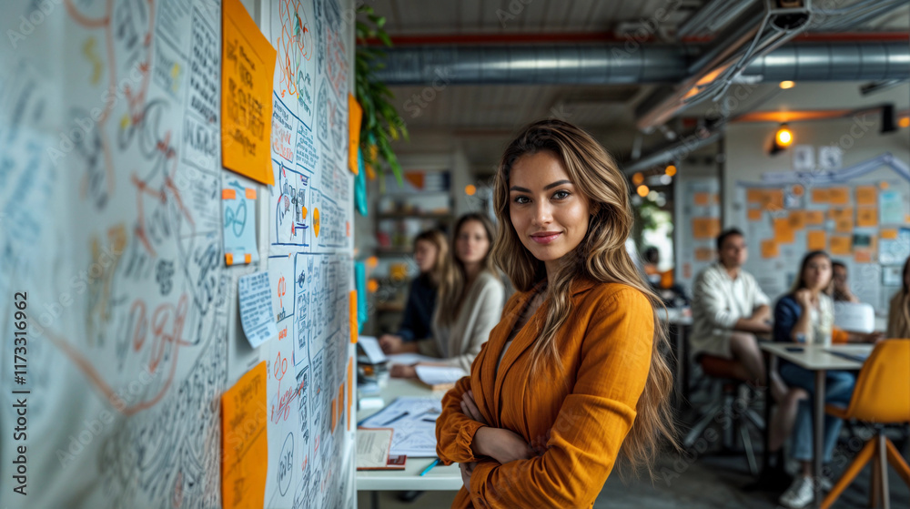 Naklejka premium Portrait of a young female entrepreneur in a modern coworking center