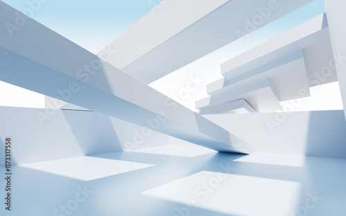 White abstract architecture background, 3d rendering.