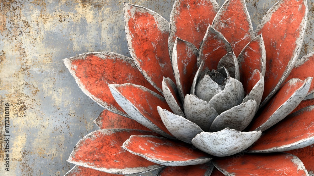 Fototapeta premium Abstract Red and Grey Succulent Flower on Grunge Background AI Art
