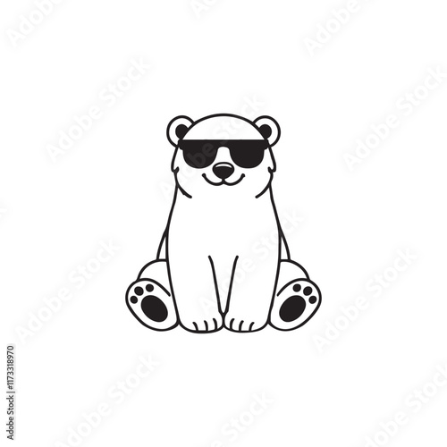Cute baby Polar bear sitting wearing sunglass illustration vector, Polar bear clipart Design, Funny Polar bear Design