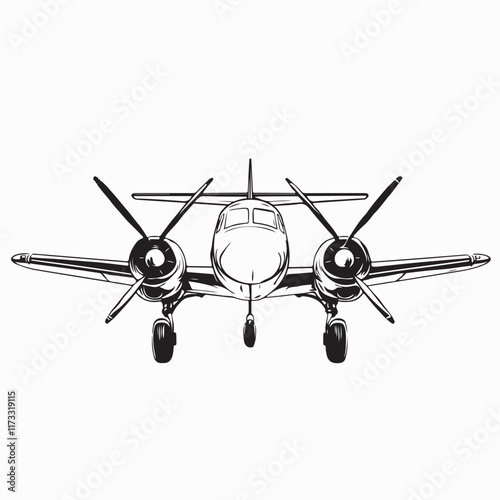 Propeller Plane image vector. Black and white Propeller Plane Stock Illustration on white background.