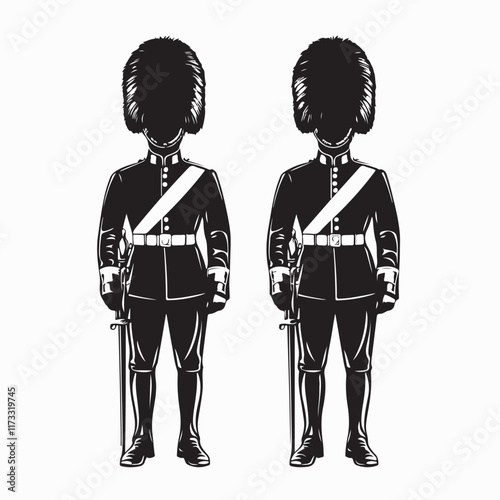 Black and white British Royal Guard image vector isolated on white background.