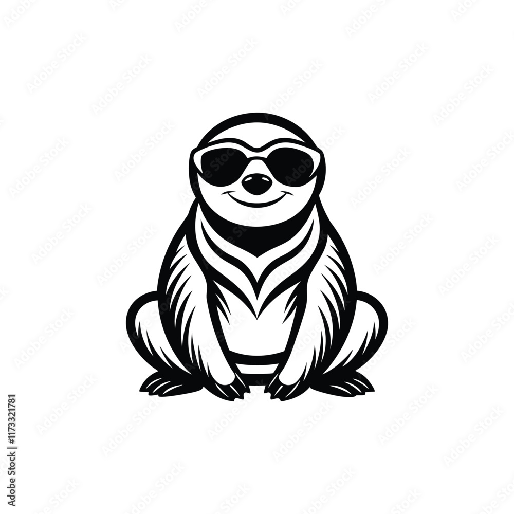 Obraz premium Cute baby Sloth sitting wearing sunglass illustration vector, Sloth clipart Design, Funny Sloth Design 
