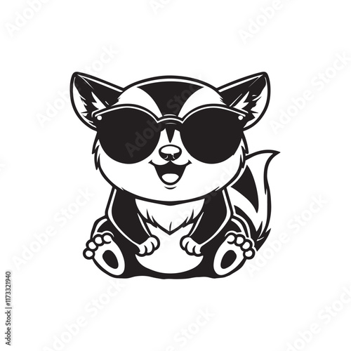 Cute baby Sugar glider sitting wearing sunglass illustration vector, Sugar glider clipart Design, Funny Sugar glider Design
