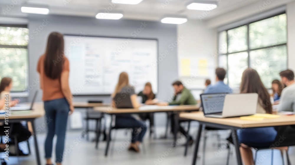 Blurred Business Meeting Presentation in Office Classroom Blurred Business Meeting Presentation in Office Classroom