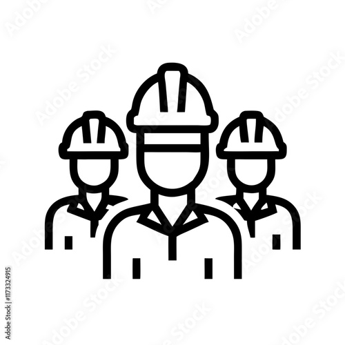 Outline illustration of a group of construction workers wearing helmets