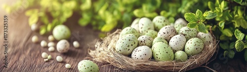 Easter Eggs in a Nest with Spring Background