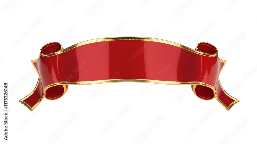 Goldtrimmed red ribbon elegantly curves; its blank. Goldtrimmed red ribbon elegantly curves; its blank.