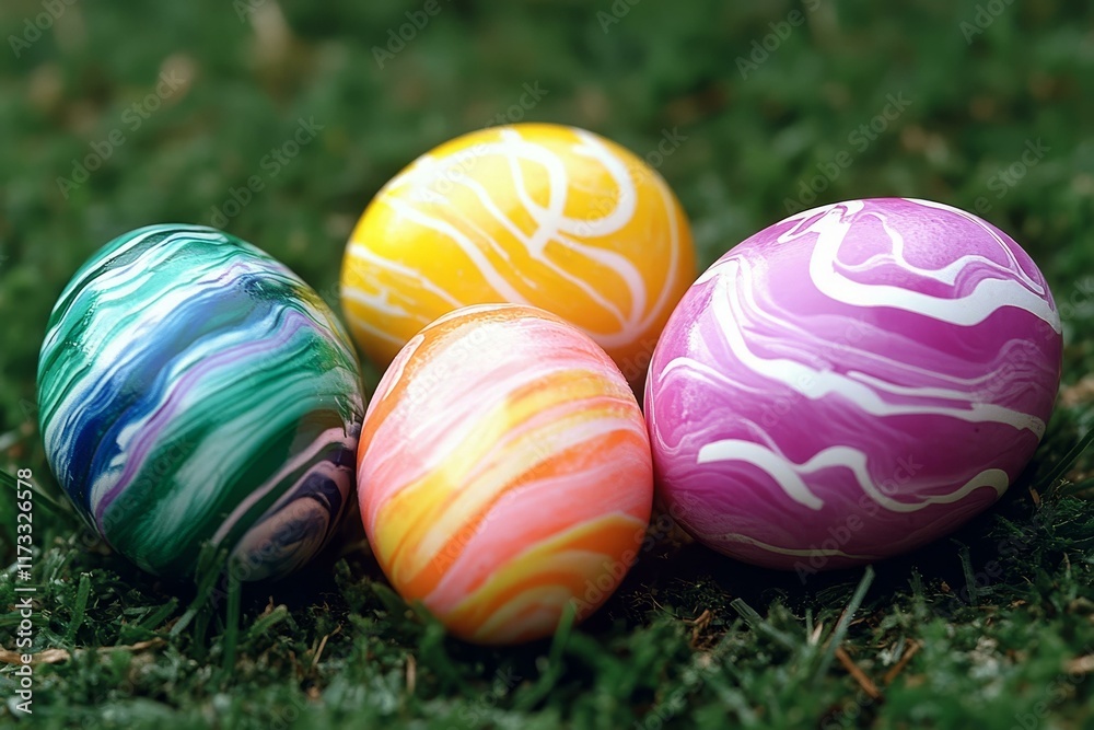 Fototapeta premium Colorful Easter Eggs on Grass