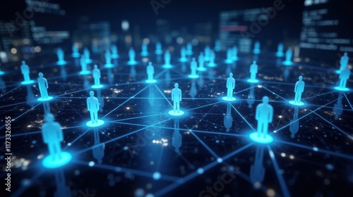 Digital Connection Concept with Human Silhouettes and Network Nodes
