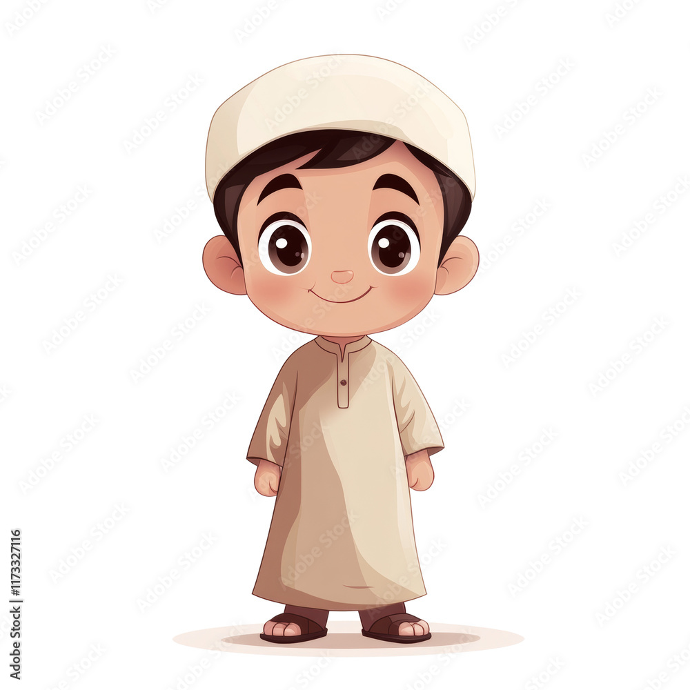 Cute Cartoon of Boy in Southeast Asian Muslim Attire Cute Cartoon of Boy in Southeast Asian Muslim Attire