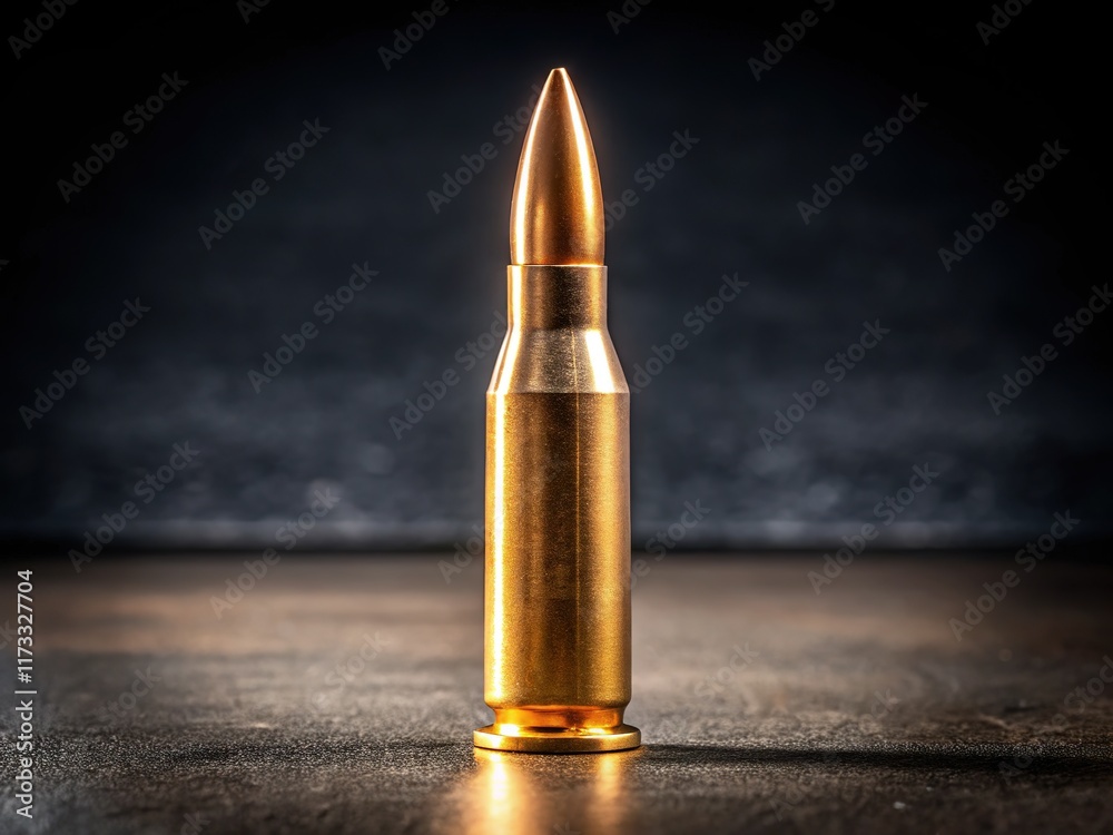 Golden Bullet Cartridge Close-up on Textured Surface Golden Bullet Cartridge Close-up on Textured Surface