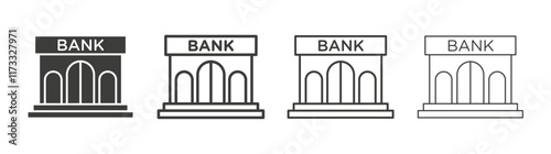Bank building icon flat and linear vector illustration on white background.