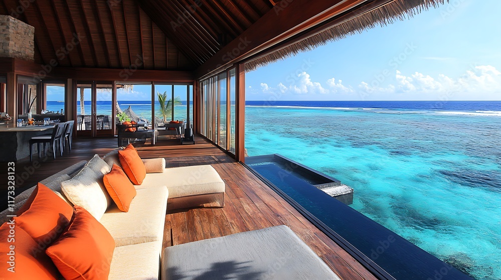 Fototapeta premium Luxurious oceanview resort living room maldives interior relaxing