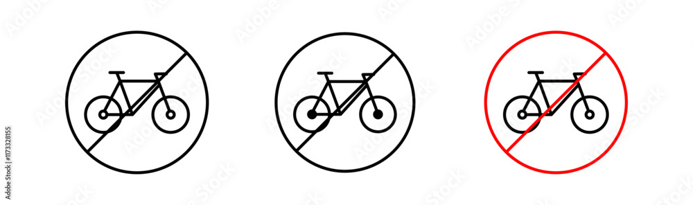 Bicycle prohibition signs flat and linear vector illustration on white background. Bicycle prohibition signs flat and linear vector illustration on white background.