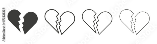 Broken heart icon flat and linear vector illustration on white background.
