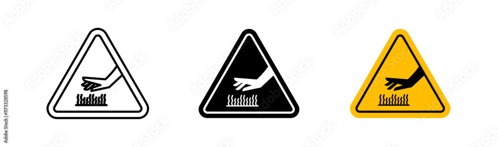 Caution hot surface signs flat and linear vector illustration on white background. Caution hot surface signs flat and linear vector illustration on white background.