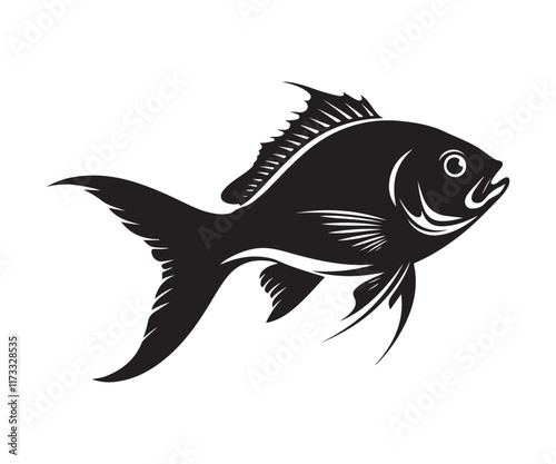 minimalist silhouette of golden fish in black and white