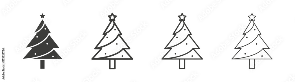 Christmas tree icon flat and linear vector illustration on white background. Christmas tree icon flat and linear vector illustration on white background.