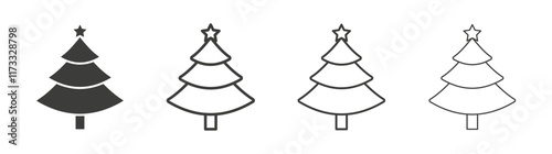 Christmas tree icon flat and linear vector illustration on white background.