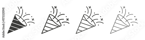 Confetti party popper icon flat and linear vector illustration on white background.