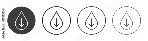 Crude oil barrel price falling down icon flat and linear vector illustration on white background.