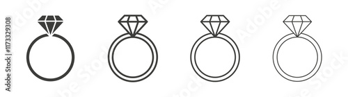 Diamond ring icon flat and linear vector illustration on white background.