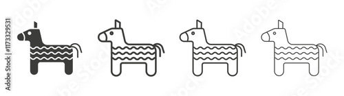 Donkey pinata icon flat and linear vector illustration on white background.