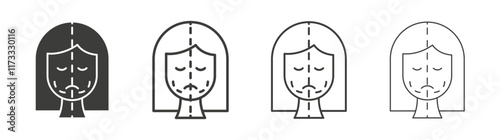 Facelifting procedure icon flat and linear vector illustration on white background.