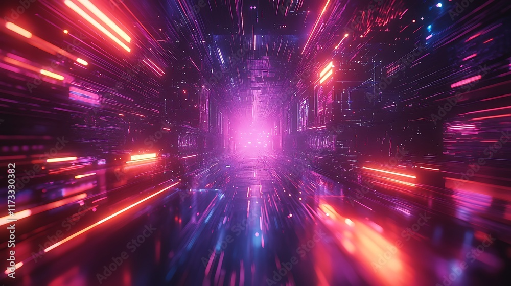 Naklejka premium Futuristic perspective in a dynamic light-speed digital art realm