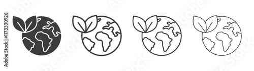 Green earth planet icon flat and linear vector illustration on white background.