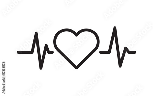 Heartbeat heart icon. Black Heartbeat heart icon on white background. Vector illustration