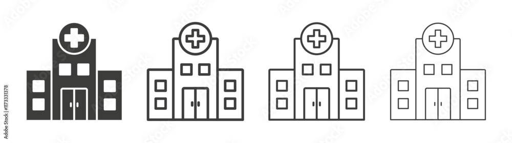 Hospital building icon flat and linear vector illustration on white background. Hospital building icon flat and linear vector illustration on white background.