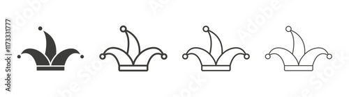 Jester hat icon flat and linear vector illustration on white background.