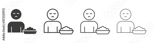 Lack of appetite icon flat and linear vector illustration on white background.
