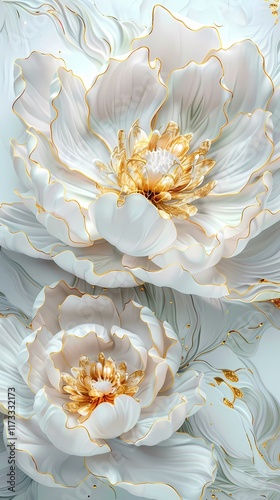 gold and white abstract flower painting poster background