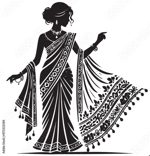 A woman wearing sari silhouette vector