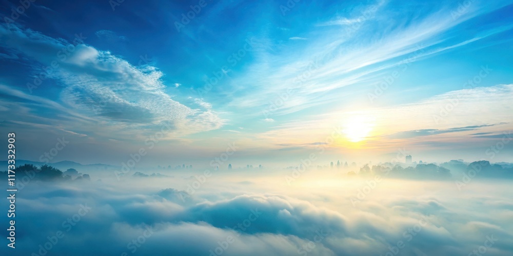Fototapeta premium Hazy morning sky with soft blue mist, morning, atmospheric