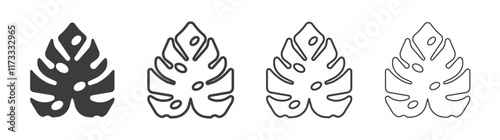 Monstera deliciosa plant leaf icon flat and linear vector illustration on white background.