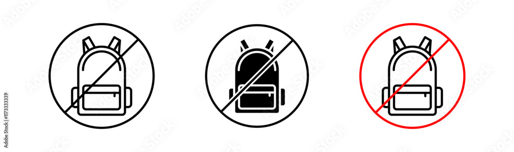 No backpacks allowed signs flat and linear vector illustration on white background. No backpacks allowed signs flat and linear vector illustration on white background.